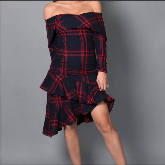 By Egreis Navy Blue/ Red Plaid Dress - Size Large  - NWT - Picture 1 of 12